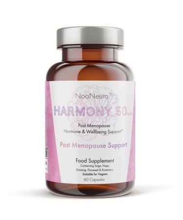 Harmony 50plus Post Menopause Supplement for Women Over 50. Supports Bone Health Hormone Balance and Wellbeing with Sage Hops Ginseng Flaxseed and Rosemary. Suitable for Vegans.