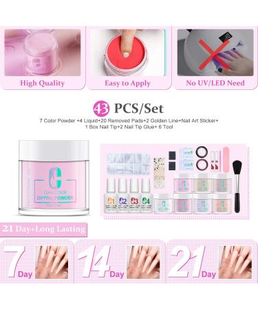 Dip Powder Nail Kit Starter - 7 Color Nude Glitter Set for French Manicure - DIY Salon Art Dipping Powder Set with Base, Top Coat, Activator, and Brush Protector - Buy Online on GoSupps.com
