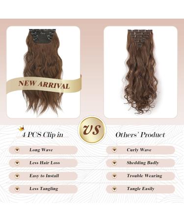 Feshfen Clip In Hair Extensions - 4PC Synthetic Wavy Extensions in Copper Chestnut Brown | 50 cm - Buy Online on GoSupps.com