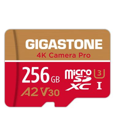 5-Yrs Free Data Recovery Gigastone 256GB Micro SD Card, 4K Camera Pro, A2 V30 for Smartphone, Gopro, Action Cams, 4K UHD Video, Nintendo-Switch Compatible, Up to 100MB/s, UHS-I U3 C10 with Adapter 256GB 4K Camera 1 Pack