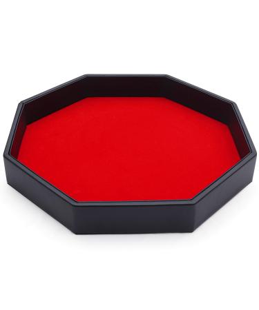 Belle Vous Black PU Leather and Red Velvet Octagon Rolling Dice Storage Tray - Dice Holder Box for Table Games Like RPG and DND/D&D - Catchall Tray for Jewelry