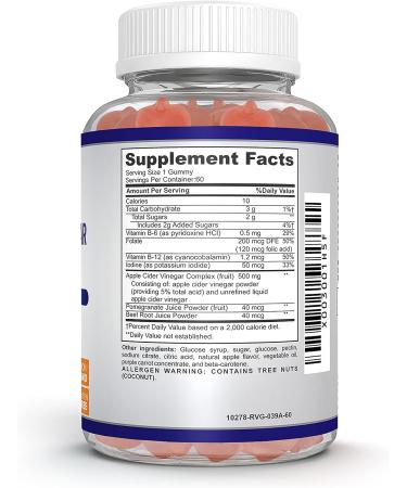 VITA Apple Cider Vinegar Gummies with Pomagranate, Beet Root, Vitamin B12 - 60 Non-GMO Apple Flavored Gummies | Gluten-Free, Vegan, Energy Boost | 2-Month Supply - Buy Online on GoSupps.com
