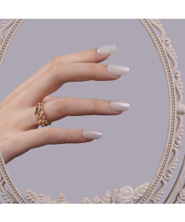 DANNI & TONI Semi Cured Gel Nail Strips (Eternity) Metallic Gel Nail Wraps White Glazed Donut Nails Mirror Nails 28 Stickers