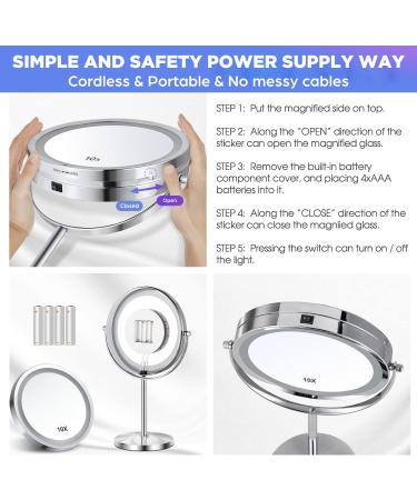 M MIVONDA Lighted Makeup Mirror 1X/10X Magnifying with Stand, 8 Inch LED Double Sided Senior Metallic Silver, Cordless & Chrome Finish - Buy Online on GoSupps.com