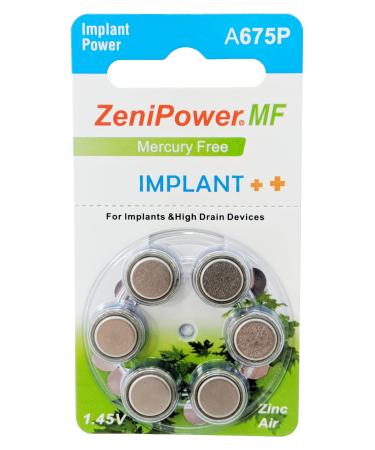 ZeniPower Extra High Power Cochlear Implant BTE Speech Processor Batteries Zinc Air 1.4V Size 675P, 675CI, Implant Plus (120 Batteries)