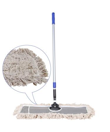 JINCLEAN 24" Industrial Cotton Floor Dust Mop with adjustable Steel Handle - Commercial Mops for Hardwood, Tiles, Laminate, Vinyl, Garage epoxy, Bamboo surface cleaning and Flooring Push Dust Broom 1 Count (Pack of 1)