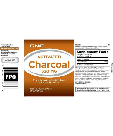 GNC Activated Charcoal 520mg - 60 Capsules for Gas Relief and Toxin Absorption - Buy Online on GoSupps.com
