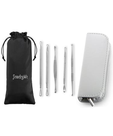 Jewelrywe 5pcs blackhead remover pimede comedone acne blackhead blackhead distant extractor tool set stainless steel nail shaver comedone squeezer