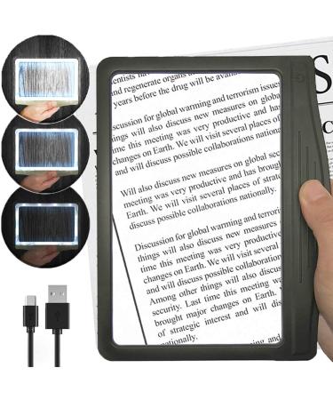 Rechargeable 3X Large Ultra Bright LED Page Magnifier with 12 Anti-Glare Dimmable LEDs (More Evenly Lit Viewing Area & Relieve Eye Strain)-Ideal for Reading Small Prints & Low Vision Black