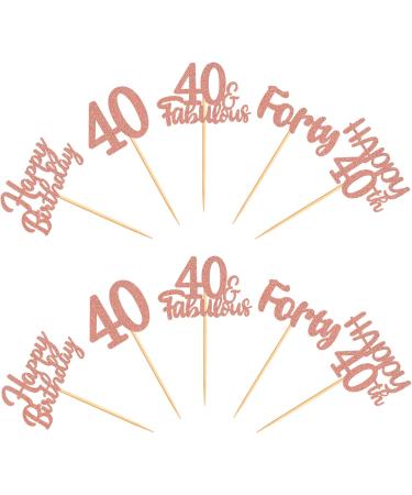 40 Pieces Rose Gold Glitter 40th Birthday Cupcake Toppers | Perfect for Teen Party Decorations - Buy Online on GoSupps.com