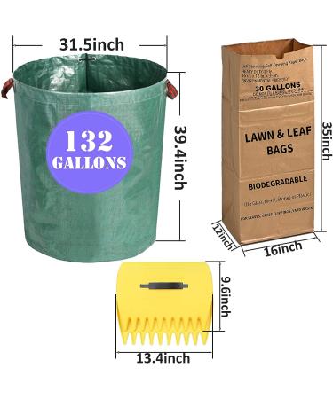 Lawn and Leaf Bags Kit - 5 PCS 30 Gallon Kraft Bags, 2 PCS 132 Gallon Reusable Garden Bags, Leaf Scoops - Heavy Duty Waste Bags for Home and Garden - Buy Online on GoSupps.com