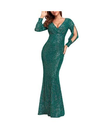 Hanxiulin sequin dress ladies evening dress glitter evening dresses casual cocktail dress leisure dress long Elegant ball dress seed dresses for women gn2 xl