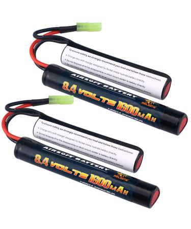 melasta 2 Pack 8.4V 1600mAh Butterfly Nunchuck NIMH Battery Pack Compatible with Mini Tamiya Connector Airsoft Guns