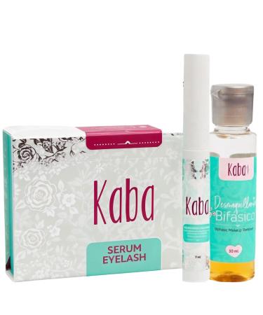 Kaba Eyelash Growth Serum for Longer Thicker & Stronger Eyelashes with Essential Oils. Dermatologist Tested. Includes Makeup Remover Oil - Improved Formula