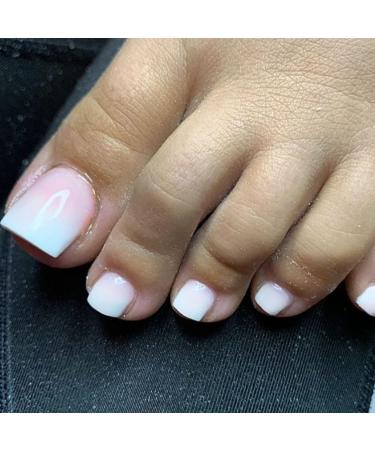 YOSOMK Ombre Pink French Tips Press On Toenails | 24 Pcs Gradient Short Fake Nail Tips for Women | Summer Nude Square Glue On Toenails - Buy Online on GoSupps.com