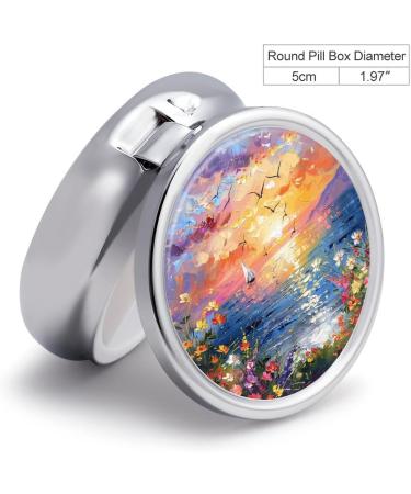 Portable 3 Compartment Pill Box - Sunset & Sea View | Travel Medicine Organizer for Purse & Pocket - Buy Online on GoSupps.com