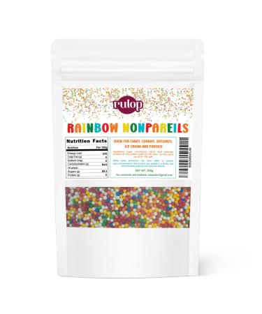 Rulop Dairy Free Hundreds and Thousands Nonpareils 200g Rainbow Sprinkles - Colourful Sugar Balls That Are a Tasty and Exciting Option For Topping Cakes Ice Cream and Cookies
