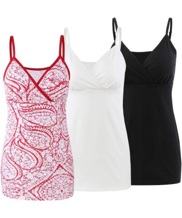 Manci Nursing Tank Cami - Women's Maternity Pajama Top for Breastfeeding - White/Black/Red Pattern - Size Large - Buy Online on GoSupps.com
