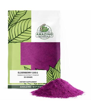 Amazing Botanicals Premium Elderberry Extract Powder 100:1 | Vegan Non-GMO No Added Sugar | Sambucus Nigra | High Potency Powder 30 Grams