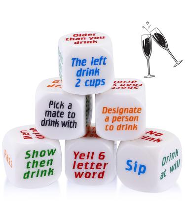 6 Pcs Party Drinking Bar Dice Game Rolling Decider Drunk Frenzy Bachelorette Party Game for Adults Birthday Wedding Graduation Party Favors Toys White Elephant Gifts