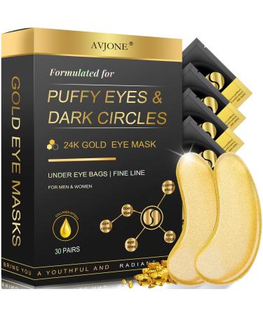 AVJONE 24K Gold Eye Mask - Puffy Eyes and Dark Circles Treatments   Relieve Pressure and Reduce Wrinkles  Revitalize and Refresh Your Skin - - 30 Pairs