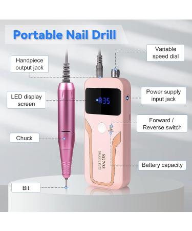 Rechargeable Electric Nail Drill Kit - 35000 RPM E-File for Gel & Acrylic Nails | Manicure Pedicure Tool with 16 Bits - Home & Salon Use (Pink) - Buy Online on GoSupps.com