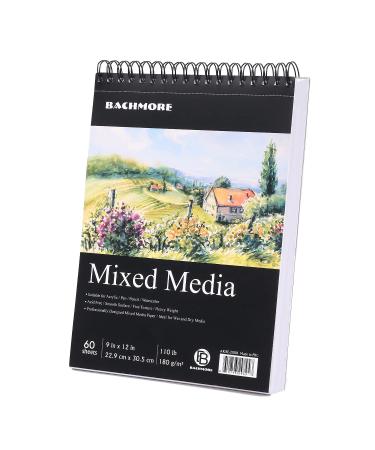Bachmore Drawing Pad 9X12 Inch (110lb/180g), 60 Sheets, Top Spiral Bound Multi-Media for Artist Pro & Amateurs | Acrylic Art, Ink, Paint, Oil Pastels,Watercolor Mixed Media Sketch - Buy Online on GoSupps.com