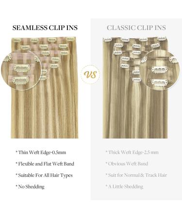 Clip In Extensions Real Hair - Light Blonde Highlights Gold Blonde 40cm 16 Inch - 110g Seamless 7 Pieces PU Human Hair Extensions - Buy Online on GoSupps.com