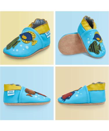 Soft Sole Leather Baby Shoes | Boy & Girl Walking Shoes 0-6 Months | Tropical Fish Design - Buy Online on GoSupps.com