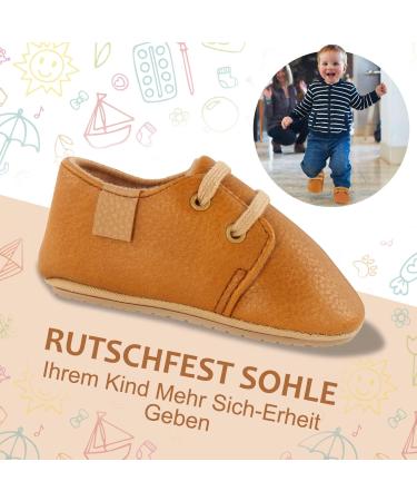 First Walking Baby Shoes | PU Leather Sneakers for Boys and Girls | Non-Slip Rubber Soles | 0-18 Months | Brown - Buy Online on GoSupps.com