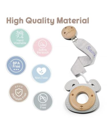 Personalized Tyry.hu Pacifier Chain for Boys & Girls - 2 Pack Gray & Khaki | Custom Name Wooden Clip Cotton Baby Gift - Buy Online on GoSupps.com