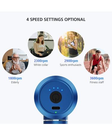 Comfier Mini Massage Gun for Athletes - Lightweight Deep Tissue Massager with 4 Heads, USB Charging - Quiet & Anti-Slip Design - Blue - Buy Online on GoSupps.com