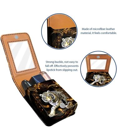 Stylish Leather Lipstick Case with Mirror - Mini Lip Gloss Organizer - Dragon Tiger Tai Chi Design - Buy Online on GoSupps.com