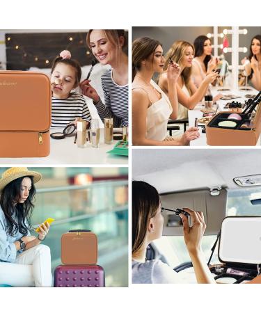 Jadazror Lighted Makeup Case with Mirror & Lights, Brown Travel Bag with Partitionable Design and 10X Magnifying Mirror - Buy Online on GoSupps.com