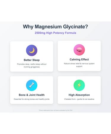 Bordin Health Magnesium Glycinate 2500mg - High Absorption Bisglycinate for Sleep Calm & Bone Support - 275mg Elemental per Serving - 90 Vegan Capsules (30 Day Supply) - Non-Laxative. - Buy Online on GoSupps.com