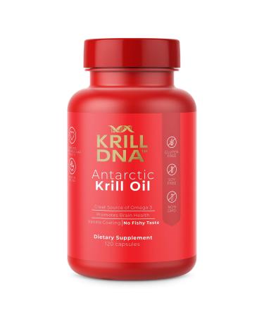 Antarctic Krill Oil by KrillDNA | 1000 mg with Astaxanthin, Omega 3, DHA, EPA, and Phospholipids | Vanilla Coating, No Smell, No Fishy Taste | (120 softgels-60 Servings) 120 Count (Pack of 1)