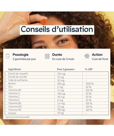 EPYCURE - Sugar Free Hair & Nail Gummies - Stimulates Growth Shine & Resistance - 97% Natural - Vitamins B6 B5 Biotin Safflower Seed - 1 Month - Vegan - Made in France - Buy Online on GoSupps.com