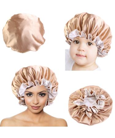 Satin Bonnet  2 Pieces (Parent-Kid ) Satin Bonnets Sleep Bonnet Cap  Double Layer Reversible Adjustable Sleep Cap Khkai