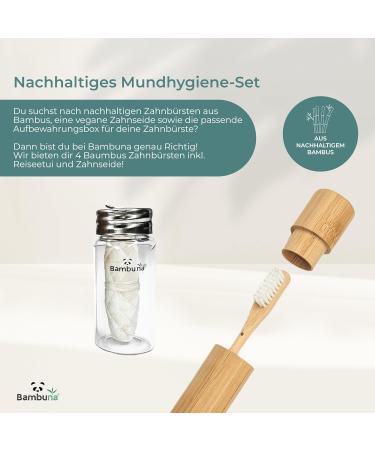 Bambuna Bamboo Toothbrush Set - 4-Part with Travel Case & Mint Tooth Silk | Medium-Soft Bristles | Vegan Dental Floss | Eco-Friendly & Made in Germany - Buy Online on GoSupps.com