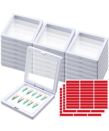 meekoo 30 Pcs Press on Nail Packaging Box with 90 Pcs Adhesive Double Sided Tape Artificial Nail Display Storage Box Acrylic Nail Packaging Boxes for Nail Salon (White)