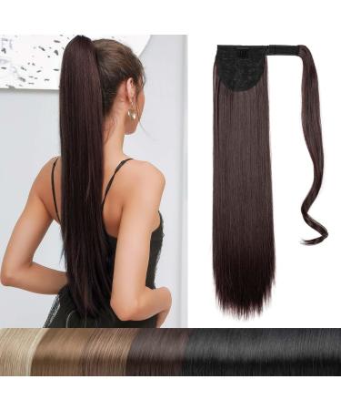 Long straight ponytail extension magic paste ponytail extension wrap around 22 inches-dark brown 4# 110g 22inch (56cm) -110g dark brown 4#