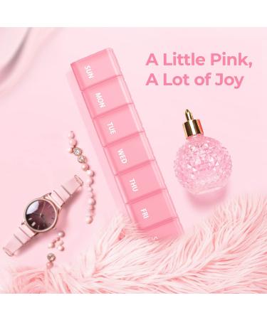 AUVON Weekly Pill Organizer - Arthritis Friendly BPA-Free Portable & Cute Pill Case for Vitamins Supplements & Medications - Effortless Opening Design 7 Day (Pink - Holds 6 Fish Oils - Buy Online on GoSupps.com