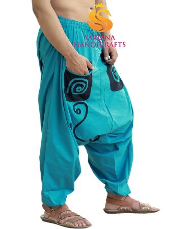 SARJANA HANDICRAFTS Men's Cotton Harem Yoga Pants with Pockets - Turquoise | One Size - Buy Online on GoSupps.com
