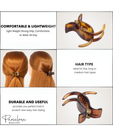 Parcelona French 3 Teeth Savana & Tortoise Shell Fish Style Ponytail Holder Set - Strong Grip Hair Claw Clip - Buy Online on GoSupps.com