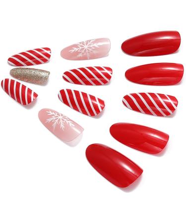 Vatocu Christmas False Nails - Short Red Press On Nails with Snowflake, Elk, and Snowman Designs - 24pcs for Women and Girls - Buy Online on GoSupps.com