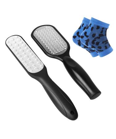 Salon Quality Foot File with Dead Skin Catcher, Callus Remover, Double-Sided Heel Scraper for Feet, Pedicure Tools Supplies for Rough Dry Feet, 1 Pair of Toeless Socks (Royal Blue) Black+royalblue