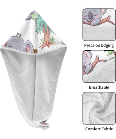Super Absorbent Sleeping Koalas Hair Towel 2 Pack - Quick Dry Hair Turbans for Women & Girls - Buy Online on GoSupps.com