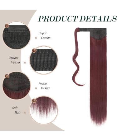 FESHFEN Straight Long Wrap Around Ponytail Extensions 28 Synthetic Hair Piece Clip in Ponytail Hair Extensions Hairpiece for Women Girls 28 Inch (Pack of 1) wine wine-Wrap Around - Buy Online on GoSupps.com