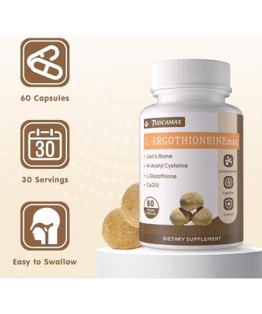TUDCAMAX L-Ergothioneine (EGT) 30mg Supplement with Lion's Mane NAC & Glutathione Antioxidant for Cell Health Cognitive & Immune Support Healthy Aging Non-GMO 60 Capsules 30 Servings - Buy Online on GoSupps.com