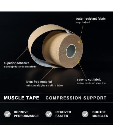 4 Pack Waterproof Kinesiology Tape for Athletes - 16 FT Roll for Knee, Elbow, Shoulder - Beige - Buy Online on GoSupps.com